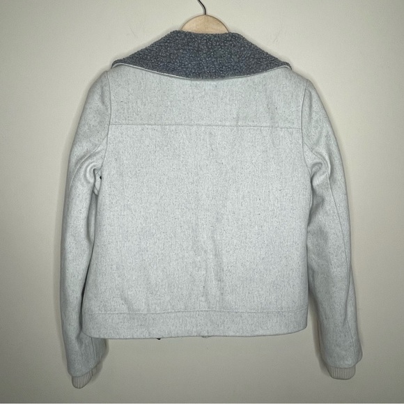 Anthropologie cartonnier wool and sherpa moto style white zip up jacket - Picture 2 of 10